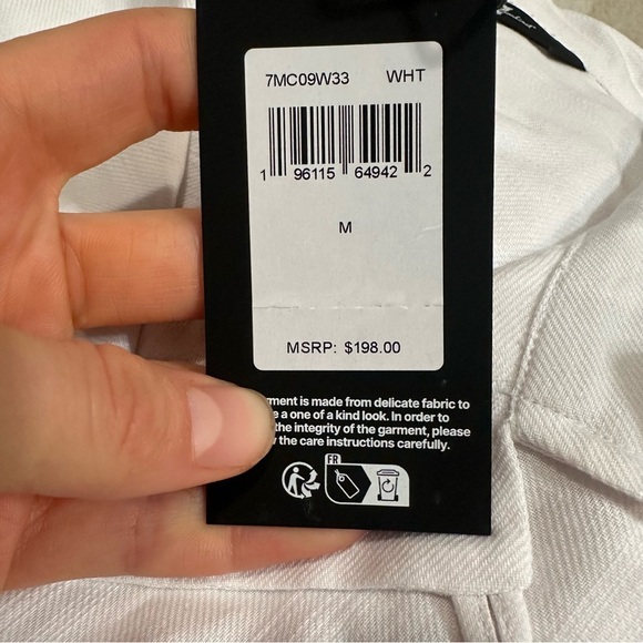 7 for all mankind LONG SLEEVE CAMP SHIRT TEXTURED LINEN BLEND WHITE - Picture 4 of 4